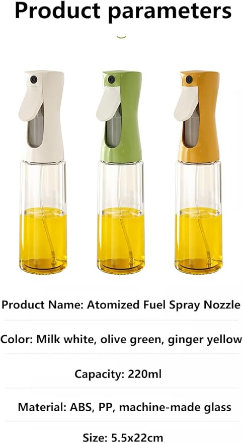Press the fuel spray bottle,Oil Sprayer for Cooking, 220ml /7.44oz Glass Olive Oil Sprayer, Continuous Spray with Portion Control, Oil Dispenser Bottle for Kitchen, Air Fryer, Frying, Salad, Grill.