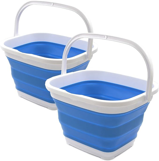 SAMMART Set of 2-10L (2.6 Gallon) Collapsible Rectangular Handy Bucket (2, Blue)