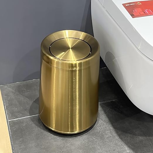 8L / 2.1Gal Gold Brushed Stainless Steel Trash Can with Swing Cover,Gold Bathroom Trash can ，Decorative Garbage Can for Bathroom, Living Room, BedroomOffice, Hotel, RV (32A gold-8L)