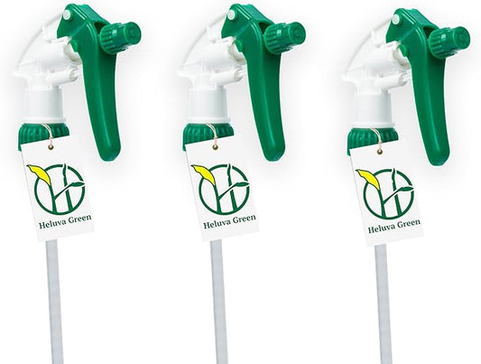 Heluva Green Spray Bottle Nozzle Replacement, Bottle Tops Only - Sprayer Nozzle Triggers for Heavy Duty, Commercial, Home Cleaning Solutions - Fits 8,16,24,32 oz Plastic & Glass Bottles, Green 3 pack