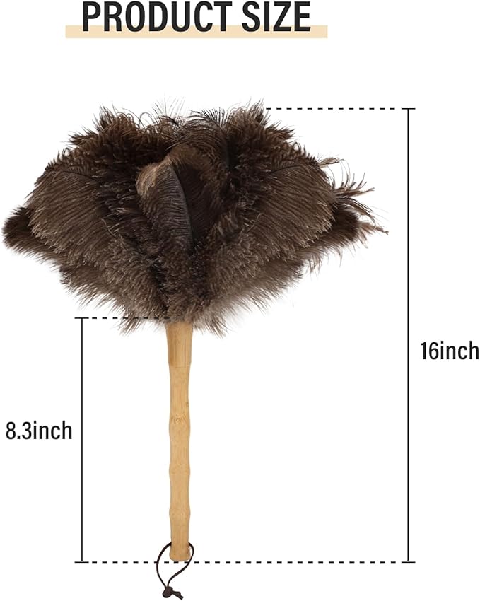 Ostrich Feather Duster 16 Inch, Feather Duster for Cleaning Ceilings Furniture Fans with Wooden Handle for Home, Car, and Office Cleaning (16in)