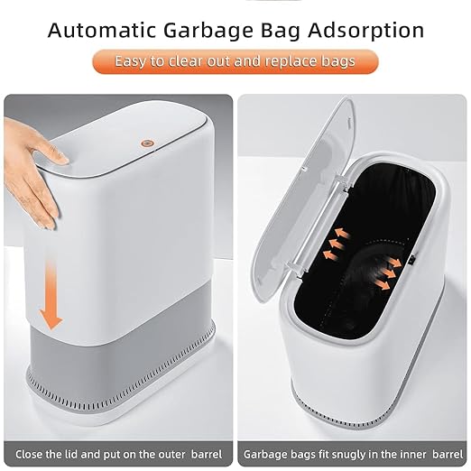 MOPALL Bathroom Trash Can with Lid, 3.3 Gallon Slim Odor-Control & Pet-Proof Garbage Bin, Automatic Bag Adsorption, Fits in Narrow Spaces, White