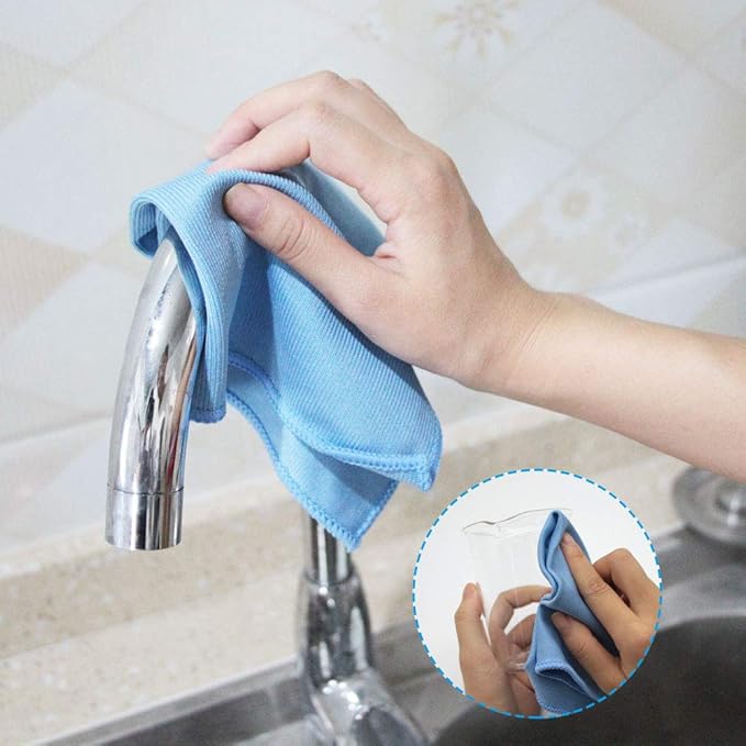 Auto Care Microfiber Glass Cleaning Cloths Towels for Windows Mirrors Windshield Computer Screen TV Tablets Dishes Camera Lenses Chemical Free Lint Free Scratch Free (12"x12", Blue, 8 Pack)