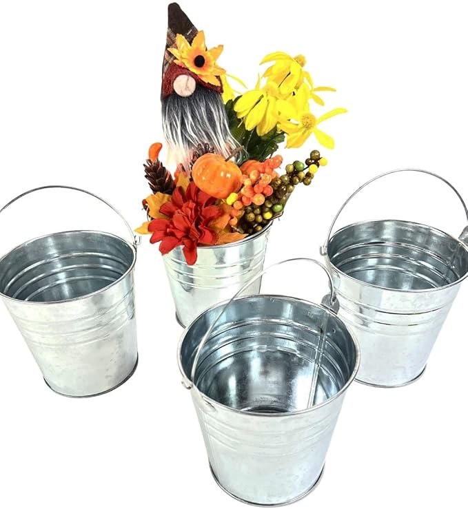 Regent 4 Metal Buckets 5 inch X 5 inch Galvanized Pail with handles for Wedding Decorations,Centerpieces for Party,Garden Planters