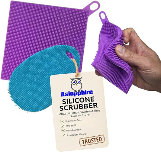 Silicone Dish Sponge Dish Scrubber (Oval and Square) - Dual-Sided, Food Grade Silicone Sponges for Dishes and Housecleaning 2-Pack