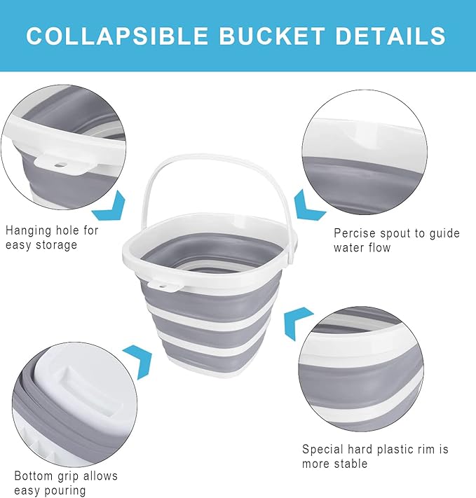 Collapsible Basin Bucket,9L Collapsible Dishpan with Drain Plug for Kitchen Sink,5L Portable Foldable Small Plastic Water Supplies for Outdoor Garden Camping Fishing Car Wash(Sets of 2)