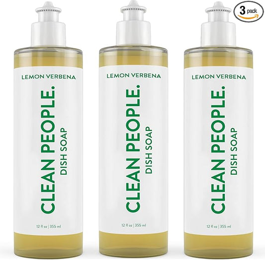 THE CLEAN PEOPLE Liquid Dish Soap - Clean, Simple Ingredients - Extra Scrubbing Power (Lemon Verbena Scent) 12 fl. oz (3 Pack)
