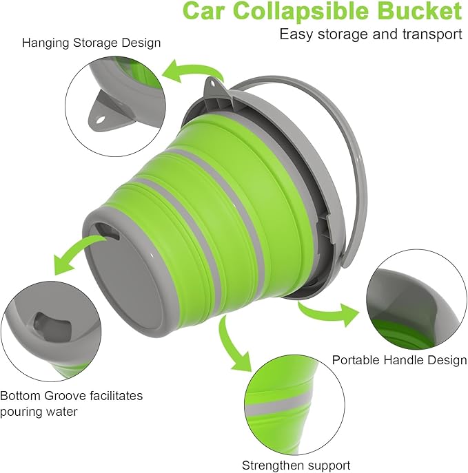 Collapsible Bucket with Handle - 10L (2.6 Gallon) Portable Water Bucket for Car Wash Household Cleaning,for Outdoor Garden Camping Fishing Car Wash Space Saving- Green