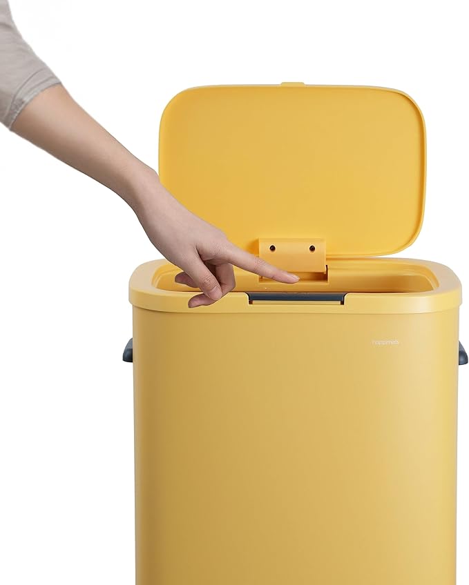 happimess HPM1017L Tammi Kitchen 14.5-Gallon Slim Metal Push Button Trash Can for Home, Kitchen, Laundry Room, Office, Bedroom, Bathroom, Daffodil Yellow