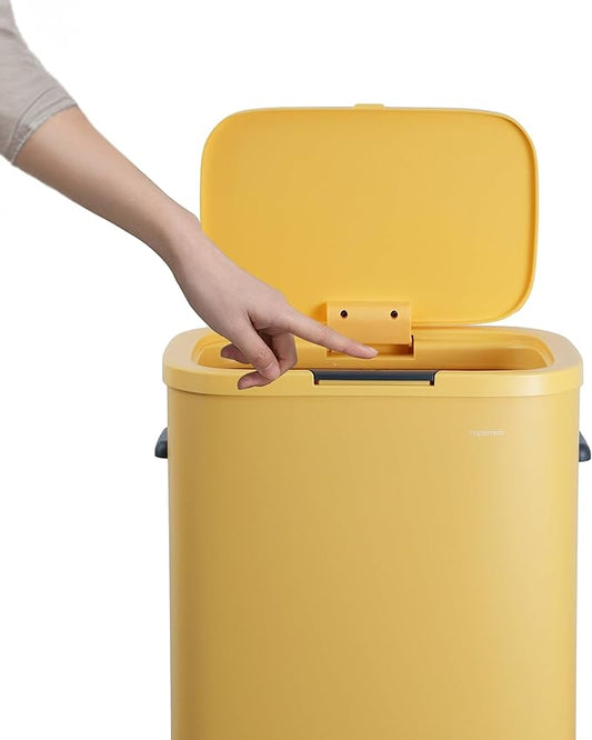 happimess HPM1017L Tammi Kitchen 14.5-Gallon Slim Metal Push Button Trash Can for Home, Kitchen, Laundry Room, Office, Bedroom, Bathroom, Daffodil Yellow