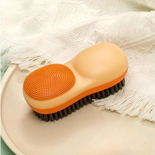 Two-Sided Laundry Stain Remover Brush, Soft Bristle for Scrubbing Out Tough Stains on Wool Cashmere Delicate Fabrics Knits Cotton Leather, Easy to Grip Hand Washing Clothes Brushes (Yellow)