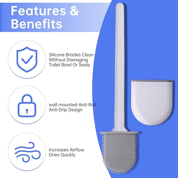 RV Toilet Bowl Brush, Toilet Brush Silicone Won't Damage Toilets, Wall Mounted Toilet Brush-Anti-Roll, Anti-Drip Design, Suitable for RV Travel Trailers and Campers, Made by RVers for RVers
