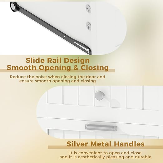 20 Gallon Tilt Out Trash Cabinet, 2-Door Wood Freestanding Garbage Recycling Cabinet with Hideaway Drawer & Pet Proof Design, White Trash Bin Holder for Kitchen, Living Room