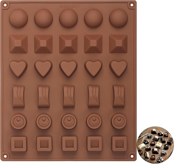 Chocolate Molds Silicone with 30 Cavities 6 Different Shapes for Making Larger Chocolate/Candy/Gummy/Cake Décor for Wedding Party & Celebration