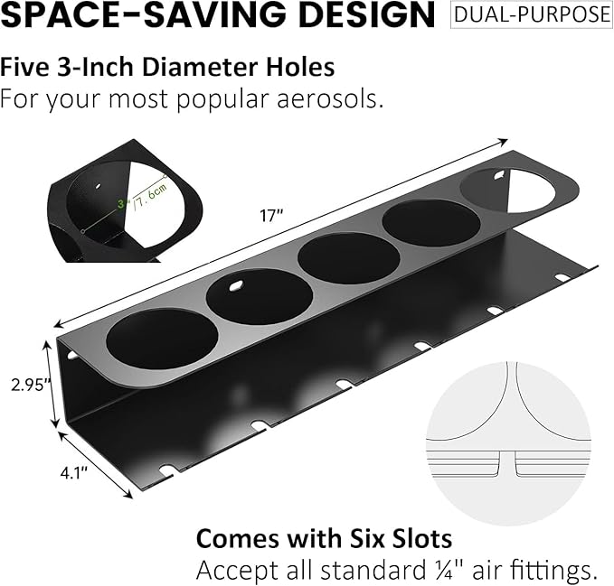 Spray Can Holder Rack Organizer,Pneumatic Tool Aerosol Rack Combo Paint Bottle Storage 5 Can Spray Bottle Holder Heavy-Duty Steel Wall Mounted for Garage and Workspace
