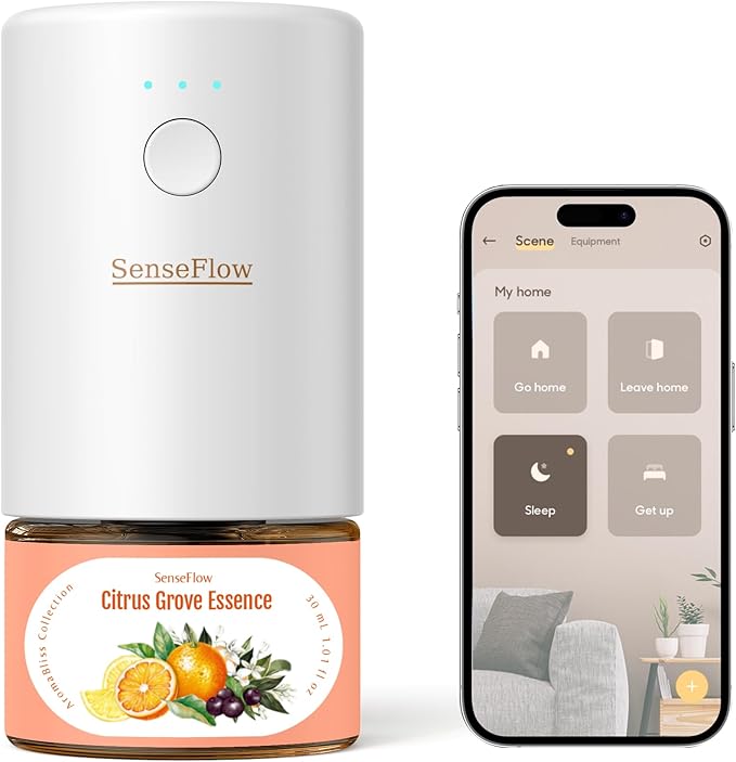 SF101S Smart Wi-Fi Waterless Ultrasonic Essential Oil Diffuser–100% Plant-Based,120-Day Natural Air Freshener & Aromatherapy scent Diffuser Covers 100㎡ for Home,Hotel-Citrus Grove Essence