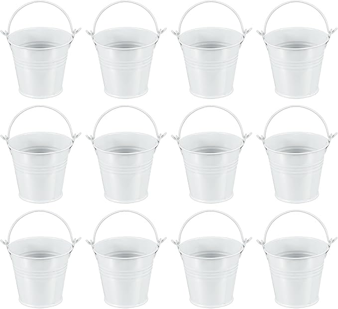 PATIKIL 2.7"x2.3" Small Metal Buckets with Handle, 12 Pcs Mini Galvanized Bucket Colorful Easter Buckets for Crafts Party Favors Decoration, White