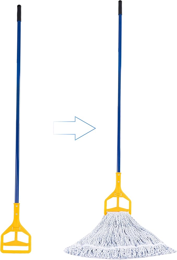 Matthew Cleaning Commercial Quick-Change Iron Mop Handle for Floor Cleaning Heavy Duty Mop Stick Replacement 60inch with Plastic Gripper Wet Mop Handles 6 Packs