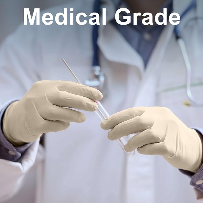 FifthPulse Medical Examination Latex Gloves - Extra Thick 4.5 Mil, Natural Color, Powder Free Disposable Gloves