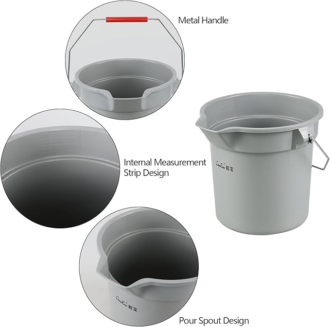 6 Packs Industrial Round Utility Pail with Handle, Commercial Utility Bucket, 14 Quart, Grey