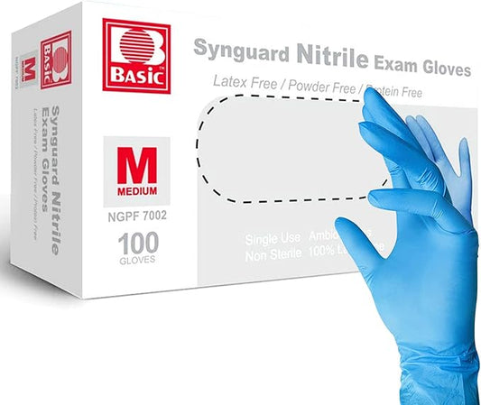 Jointown Basic Medical Blue Nitrile Exam Gloves - Latex-Free & Powder-Free - NGPF7002 (box of 100), Medium