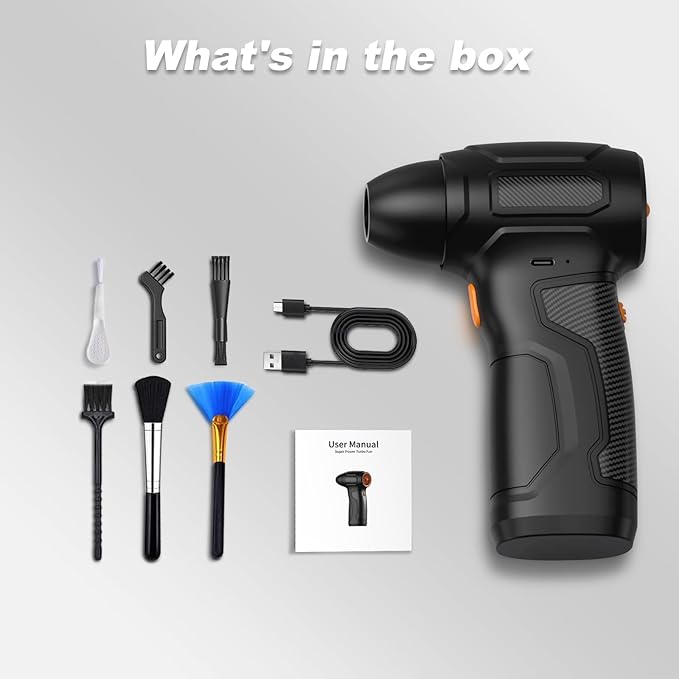 Compressed Air Duster - 200,000RPM Electric Air Duster, Canned Air Blower Alternative for PC, Keyboard, Building Toys, Campfire, Leaf, Home Cleaning (Orange)