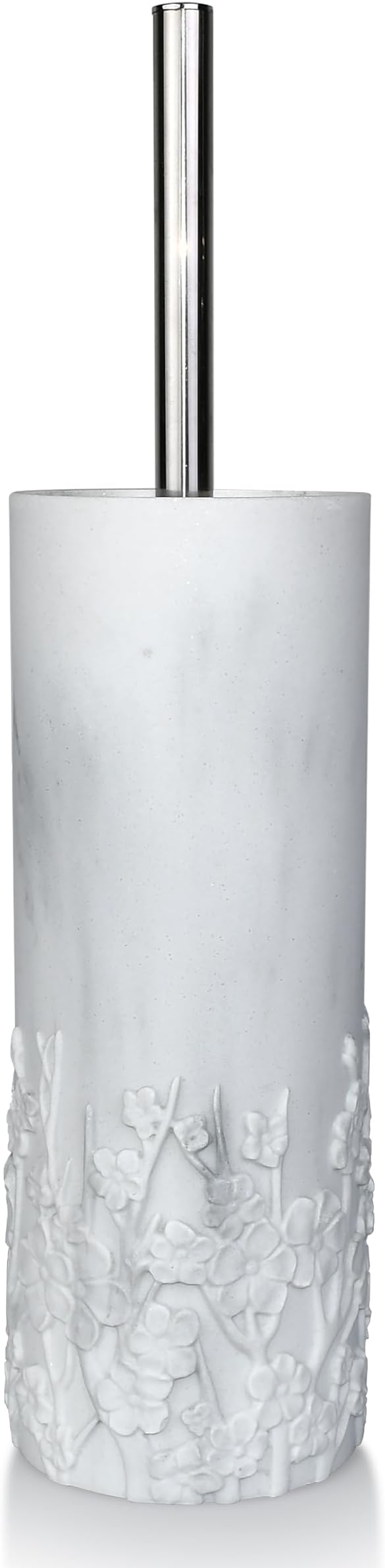 Marble Cherry Blossom Design Resin Toilet Brush and Holder Set for Bathroom, Stylish Design with Durable Bristles and Compact Storage