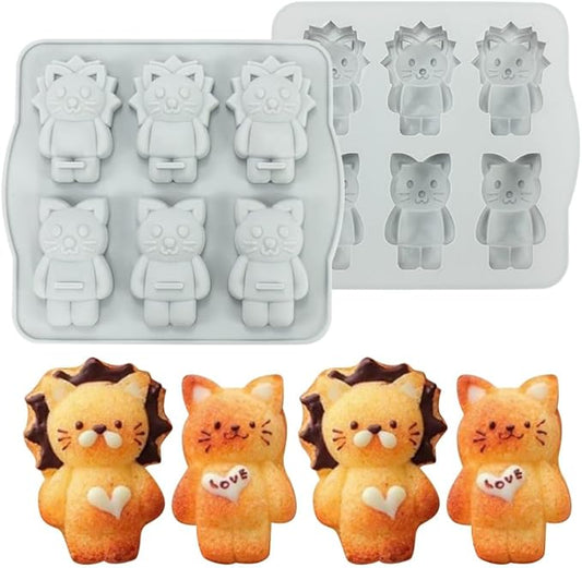 Silicone Mold for Cake DIY Baking Chocolate Eco-Friendly Cake Mold Candy Chocolate Cake Mould Baking DIY Kitchen Accessiories (Lion Cat Q_7.92 X7 X0.76 inch)