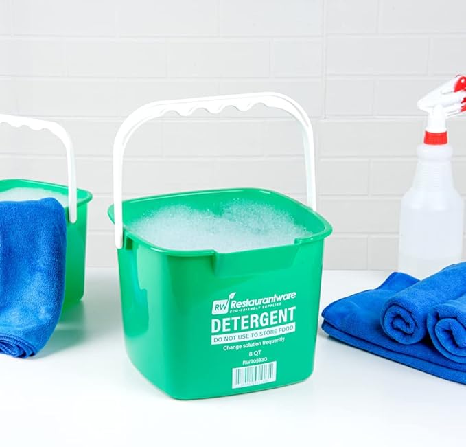 Restaurantware-RW Clean 8 Quart Cleaning Bucket, 1 Detergent Square Bucket - With Measurements, Built-In Spout And Handle, Green Plastic Utility Bucket, For Home Or Commercial Use,