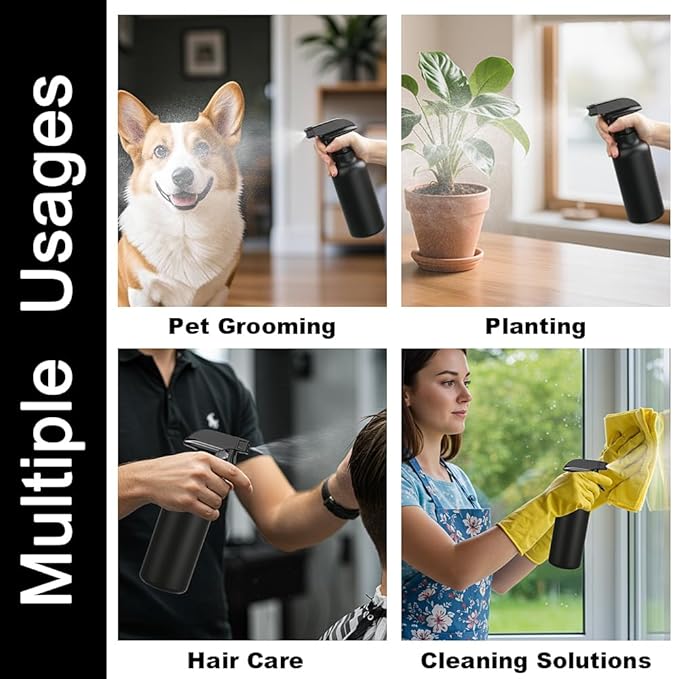 Spray Bottles 16.9oz/500ml Plastic Empty Spray Bottle for Hair Mist/Stream Spraying Heavy Duty Water Spray Bottles for Cleaning Solutions, Plants 2 Pack (Black)