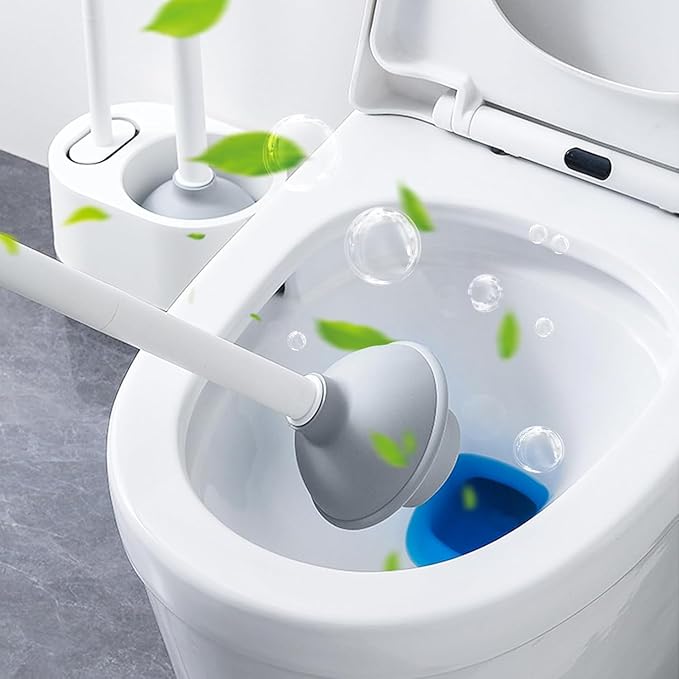 Toilet Plunger and Brush, 2 in 1 Toilet Bowl Brush Plunger Set with Holder, Bathroom Cleaning Tools Combo with Caddy Stand (White)