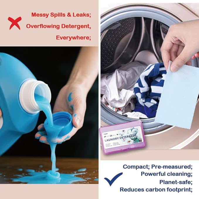 Laundry Detergent Sheets | Ultra-Portable | Travel Size | 32 Loads, 5-Second Dissolve | TSA-Approved & Eco-Friendly | 2X Stain Removal Tech | HE-Safe Detergent Sheets, Fresh Botanical Scent