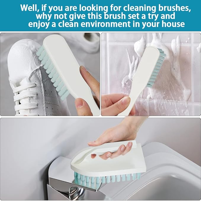 6 PCS Cleaning Brush, Scrub Brush Set for Kitchen and Bathroom Household Use with Various Brushes for Cleaning Dishes, Tiles, Corners and Floors Sky Blue