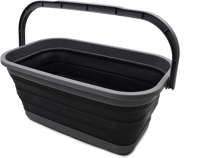 SAMMART 11.6L (3.06 Gallon) Collapsible Rectangular Handy Bucket (Grey/Black, 1)