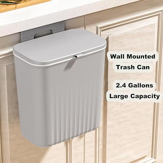 2.4 Gallon Kitchen Trash Can with Lid Compost Bin for Counter Top or Under Sink Large Capacity Garbage Can for Kitchen Bathroom Bedroom Laundry Room (Grey)