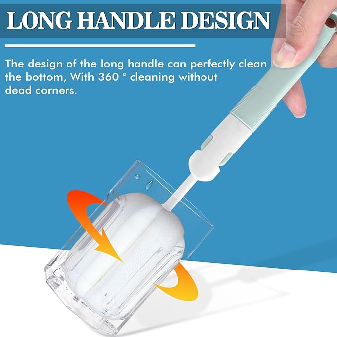 Sponge Bottle Brushes 3 Piece Baby Bottle Brushes Long Handle Cup Scrubber Brush Portable Sponge Bottle Cleaning Brush (3PCS)