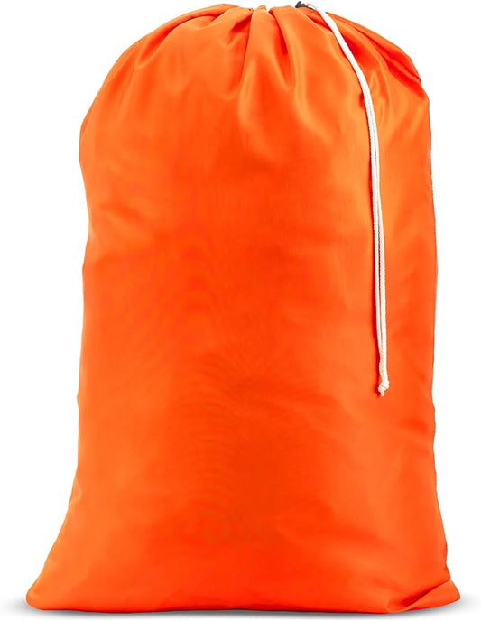 Nylon Laundry Bag - Locking Drawstring Closure and Machine Washable. These Bags will Fit a Laundry Basket or Hamper and Strong Enough to Carry up to Three Loads of Clothes. (Orange)