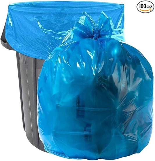 Plasticplace 32-33 Gallon Recycling Trash Bags, 1.2 Mil, Blue Garbage Liners, 33” x 39” (100 Count)