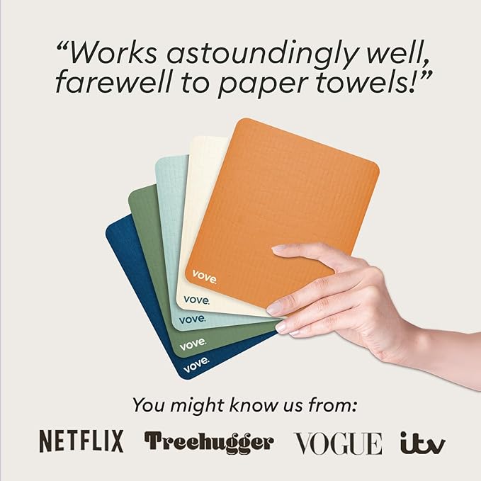 Vove Swedish Dishcloths 5-Pack, Coastal Calm - FSC Certified Cellulose & Cotton, Oeko-TEX Standard 100, Reusable Washable Kitchen Cleaning Cloths, Eco Friendly