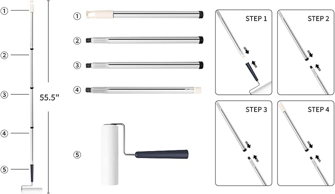 Lint Roller for Pet Hair Extra Sticky with 3 Extendable Handle, Large Surface 6.3'' Lint Remover Mop with 300 Sheets for Floor Clothes Furniture Dog Cat Hair