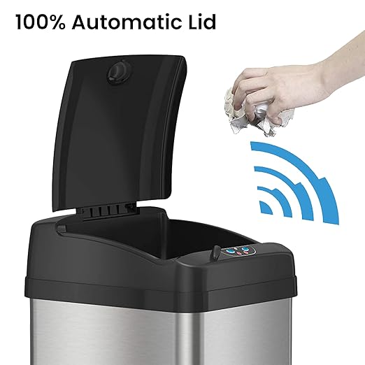 iTouchless 13 Gallon Pet-Proof Sensor Trash Can with AbsorbX Odor Filter Kitchen Garbage Bin Prevents Dogs & Cats Opening Lid, Stainless Steel plus PetGuard, Battery and AC Adapter (Not Included)