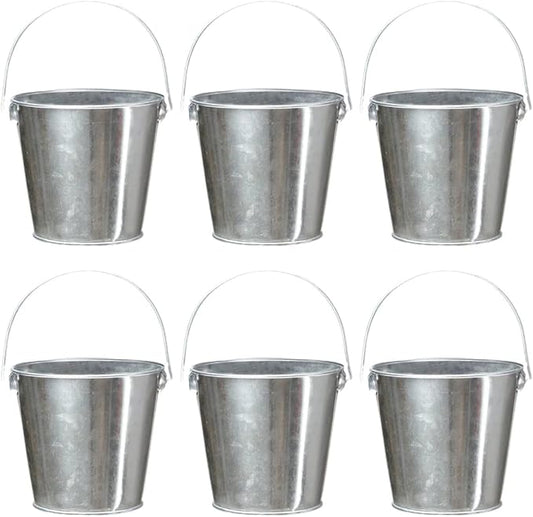 Galvanized Tin Metal Buckets with Handle - 6 Pack 4.3 Inch Iron Pail, Easter Bucket,Pencil Holder and Flower Pots,Craft Supply Holders for Events,School Storage and Party. (Silver, 4.3" Top)