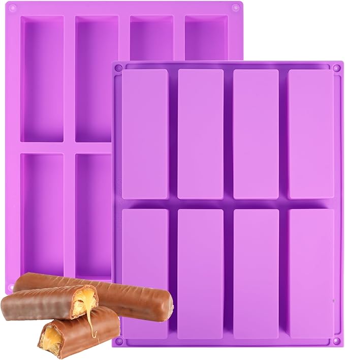 2 Pack Granola Bar Mold Silicone Mold,8 Cavity Rectangle Energy,Cereal Bar Molds for Ganache, Chocolate Bar, Truffles, Cheesecake