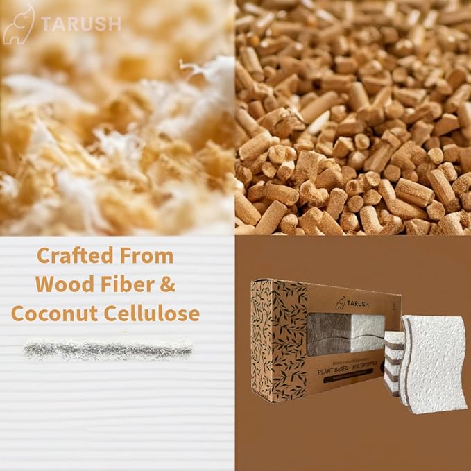 Tarush Natural Kitchen Sponges - Biodegradable Dish Scrubbers and Scouring Pads for Non-Scratch Scrubbing, Eponge Vaisselle and Eponge Melamine for Eco-Friendly Cleaning of Dishes, White/Brown