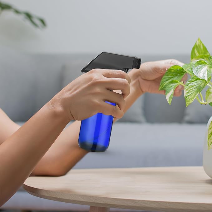 Fumete 20 Pcs 4 oz Glass Spray Bottles Empty Refillable Sprayer Containers with Funnels Labels Black Trigger Sprayers Spray Bottles for Essential Oil DIY Kitchen Hair Plants(Blue)