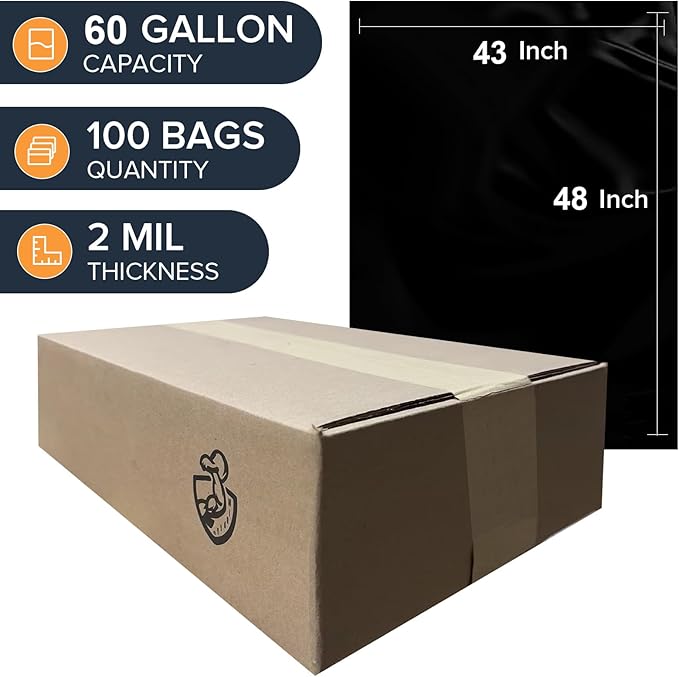 Generic 100 Pack -55-60 Gallon Heavy Duty Trash Can Bags - 2 Mil Thickness, Ultra Durable, Leak Proof, Black -large yard waste bags，Ideal for Kitchen, Commercial, Building - Made in the USA-21