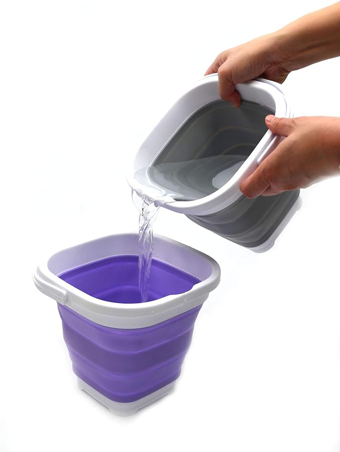 SAMMART 2.6L (0.68 Gallon) Super Mini Sqare Collapsible Plastic Bucket - Foldable Square Tub - Portable Fishing Water Pail - Space Saving Outdoor Waterpot (1, Grey)