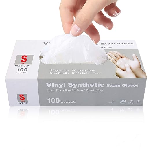 Disposable Medical Clear Vinyl Exam Gloves Industrial Gloves - Latex-Free & Powder-Free 100PCS (Small)