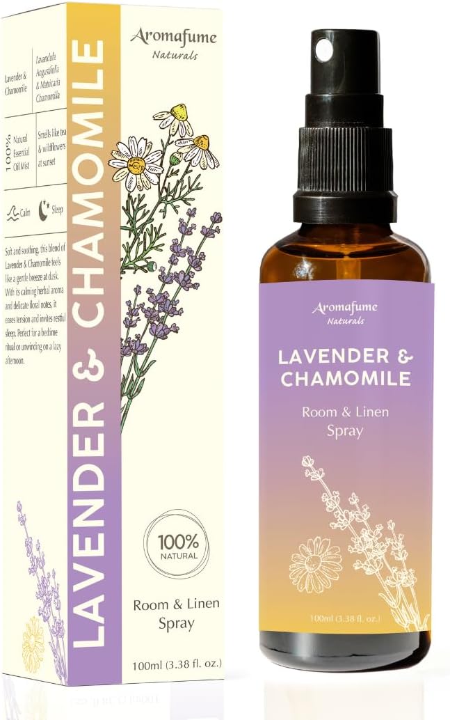 Lavender & Chamomile Room, Linen & Pillow Spray by Aromafume | 100ml/3.38 fl oz | with Pure Lavender Essential Oil | Aromatherapy Spray for Relaxation | Air Freshener