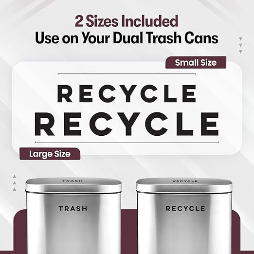 Modern Recycle & Trash Stickers - Minimalist, Discreet Vinyl Labels for Trash Cans & Bins - Elegant Indoor Waste & Recycling Signs for Home, Kitchen & Office | Black